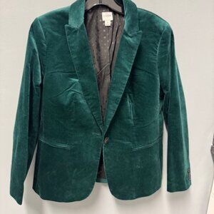 J Crew Factory Forest Green Velvet Jacket Size 6